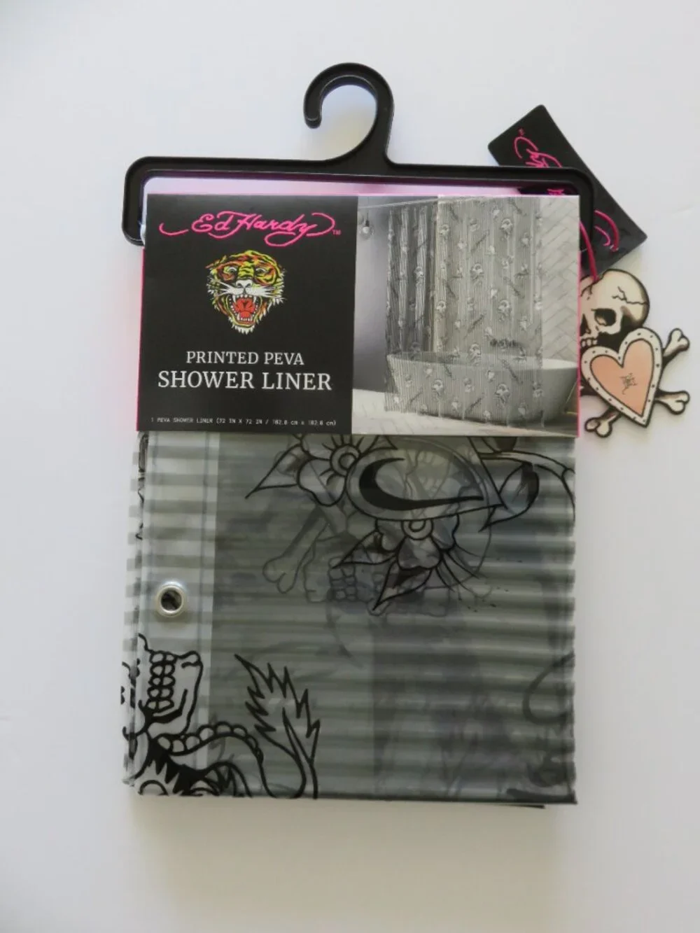 (#143) Ed Hardy Shower Curtain Liner 72x72 Tattoo Printed PEVA